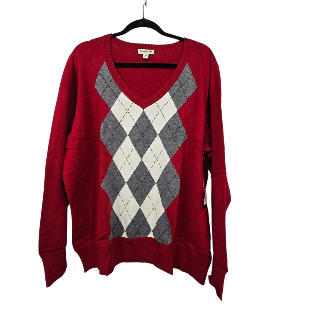 St Johns Bay NWT Argyle Diamond Sweater Women's Plus‎ 3X V Neck Preppy Academia